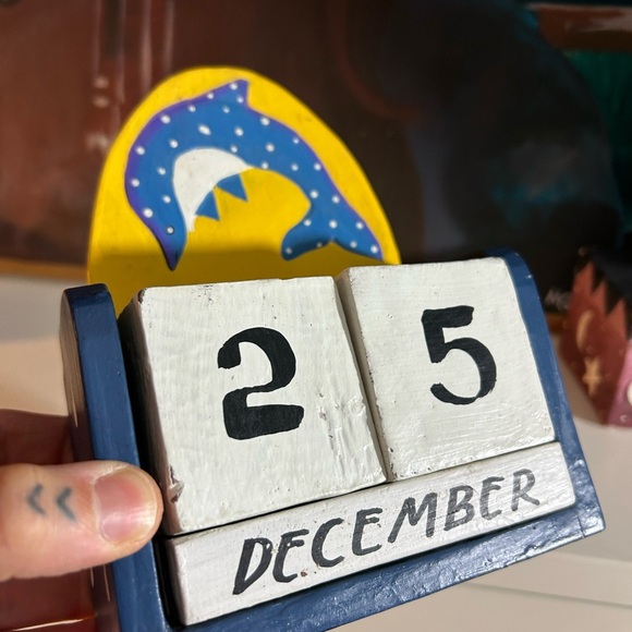 Handmade Wooden Dolphi Perpetual Desk Calendar Movable Blocks Folk Art indinesia - Picture 10 of 11